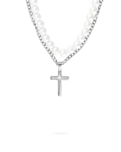 Bijou Brigitte Collana stratificata da uomo - White Pearls